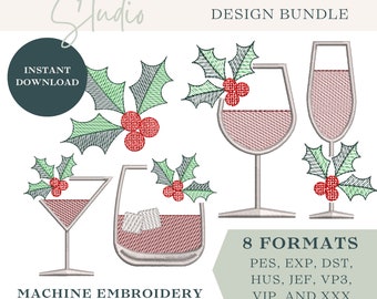 Holiday Cocktail Machine Embroidery Design Bundle