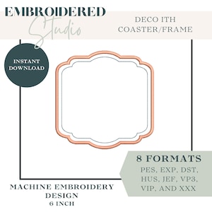 Deco Square Coaster, In The Hoop, ITH Embroidery, 3 sizes Machine Embroidery Embroidery Design instant download