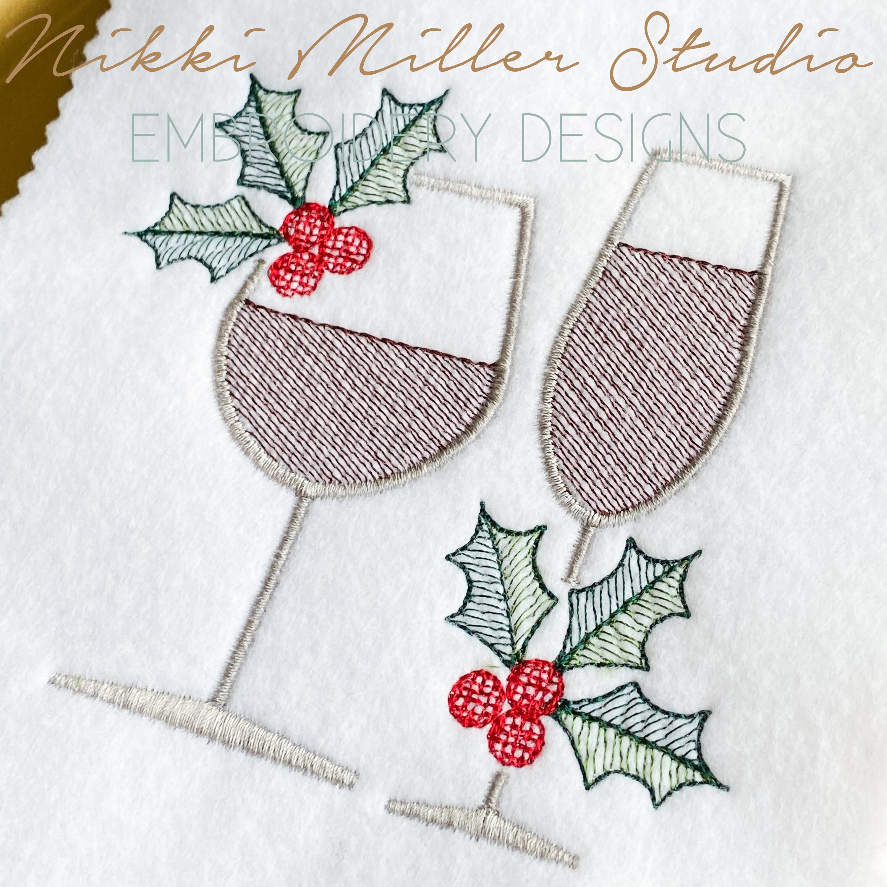 Machine Embroidery Wine Glass Embroidery Design Sketchy Etsy