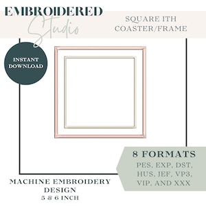 Square coaster ITH coaster design in the hoop machine embroidery file instant download PES embroidery design DST monogram design napkin