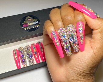 Pink Diamond Nails Etsy Pink Diamond Nails Etsy
