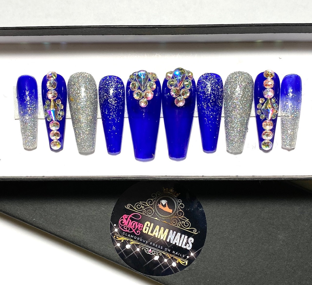 Blue Press on Nails Fake Nails False Nails Nails | Etsy