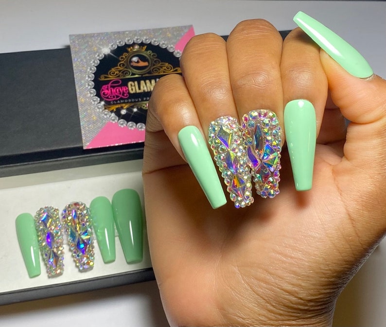 Mint Green Press on Nails Fake Nails False Nails Green Etsy