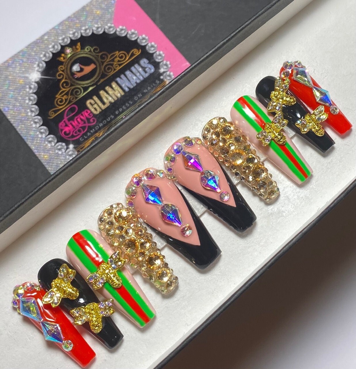 Press on Nails Bling Fake Nails False Nails Long Nails | Etsy