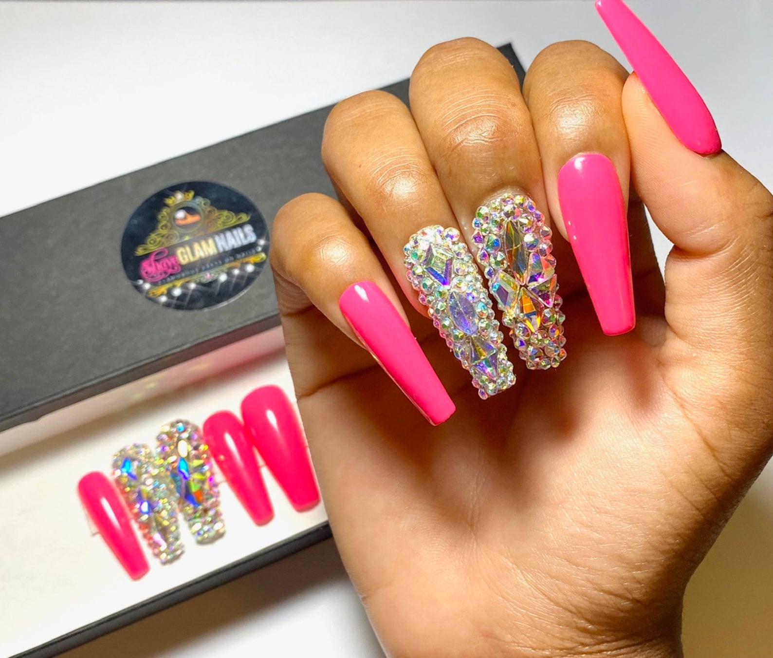Pink Nails Pink Press on Nails Bling Press on Nails - Etsy