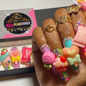 Press on Nails Press Ons Candy 3D 3D Nails Bling Kawaii Kawaii Nails ...
