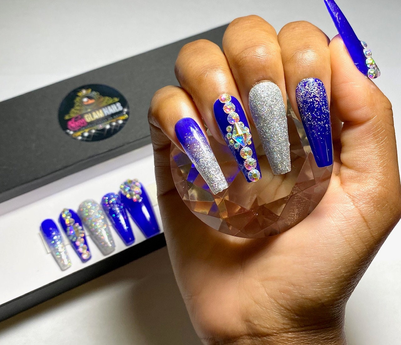 Blue Press on Nails Fake Nails False Nails Nails | Etsy