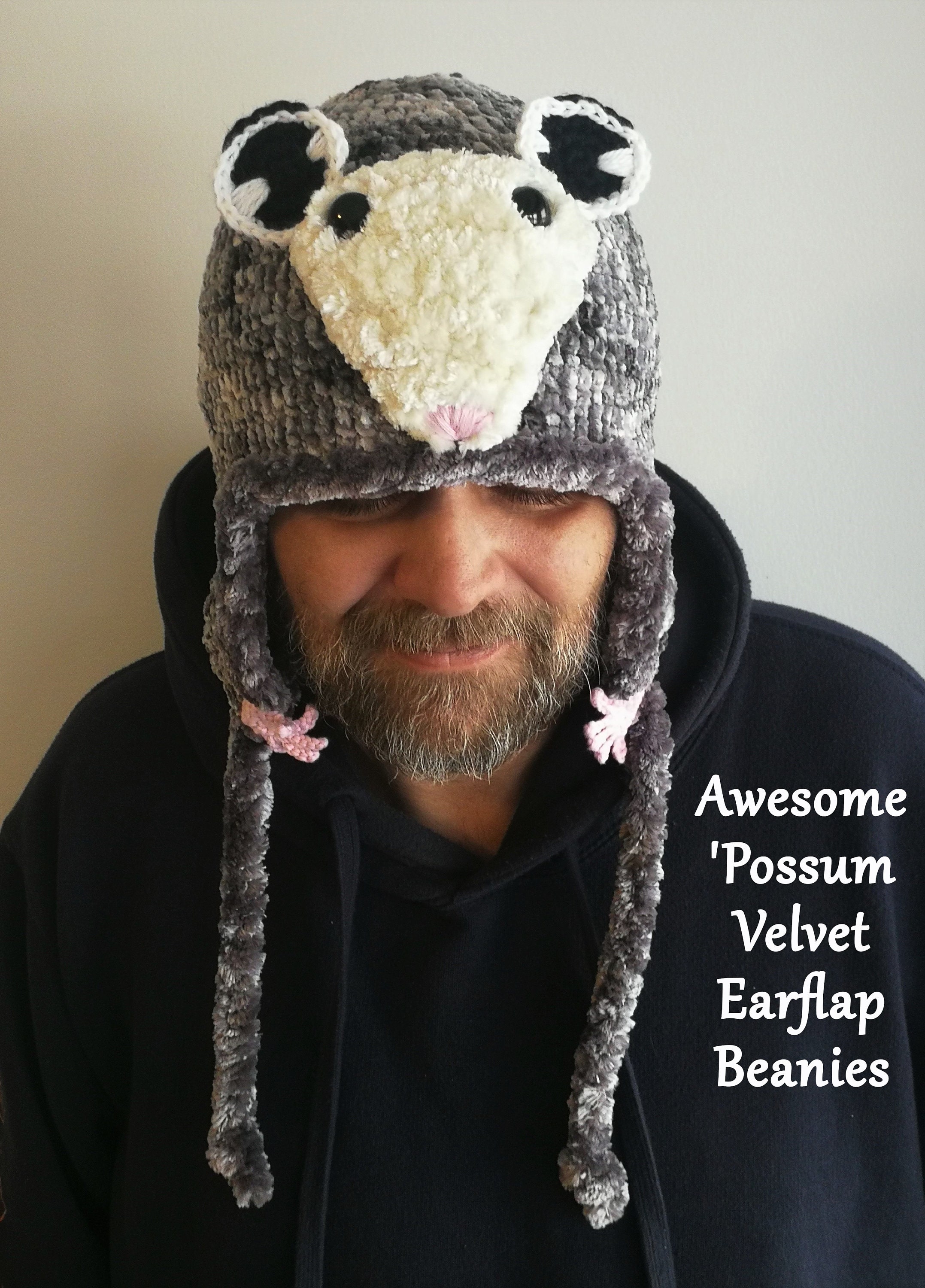 Awesome 'possum Velvet Earflap Beanie - Super Soft Awesome 'possum Velvet Earflap Beanie - Super Soft