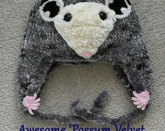 Velvet Opossum Earflap Beanie - Chenille Yarn Hat - Made to Order
