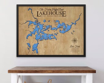 Fingers Lake Map, Lake House Decor, Personalized, Sign, Lake House Wall Art