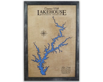 Custom Map Gift Engraved on Wood, Map Personalized Gifts, Map Print Lake House Decor Wood Wall Art Lake Signs on Wood