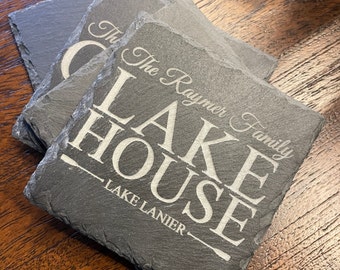 Lake House Coasters, Personalized Slate Coasters, Lake House Decor