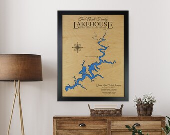 Grand Lake O the Cherokees Map, Lakehouse Decor, Personalized, Lake house gift, Custom Lake Map, Housewarming Gift, Lakehouse Wall Art