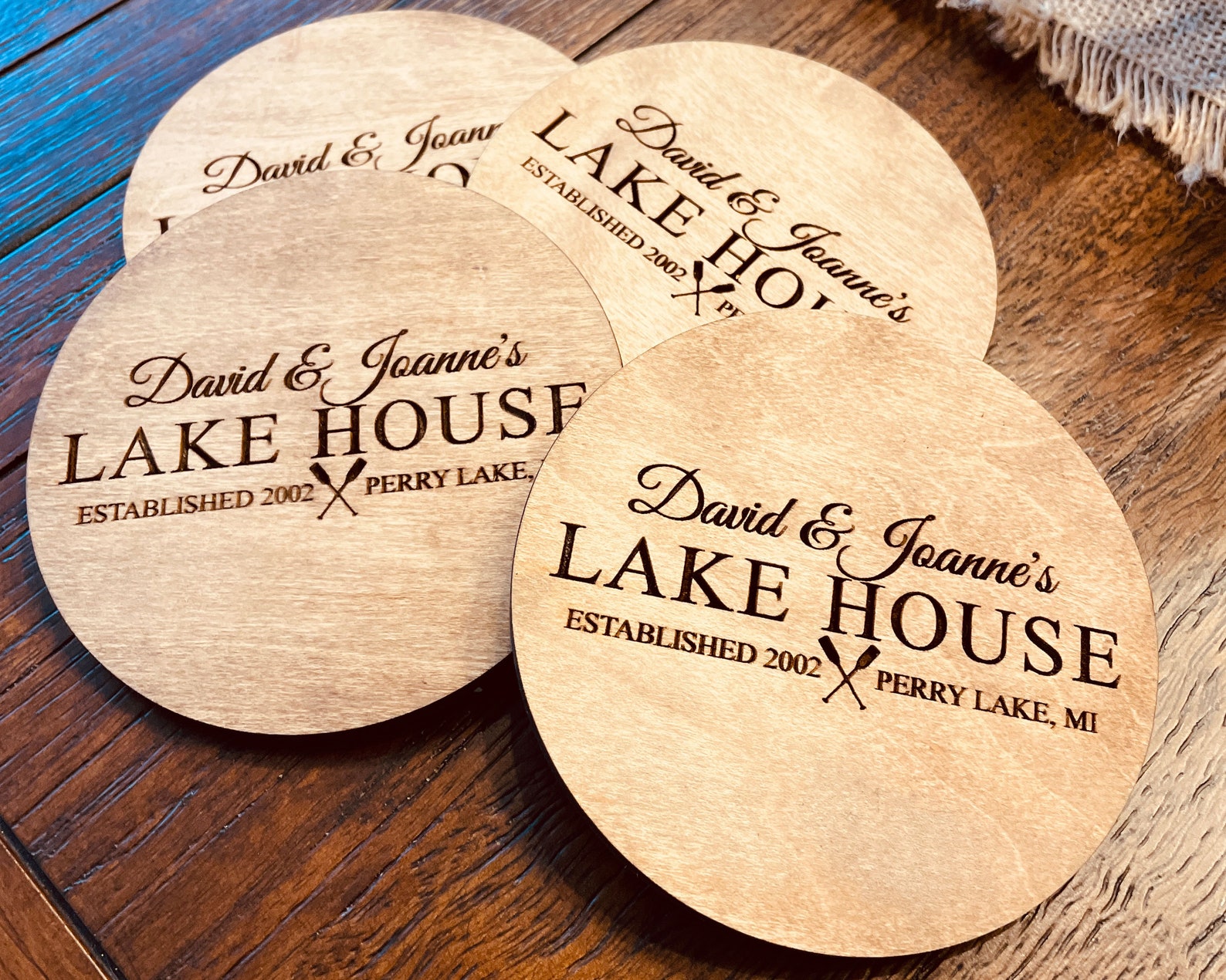 Personalized Lake house coasters Set of Four Lake house Etsy