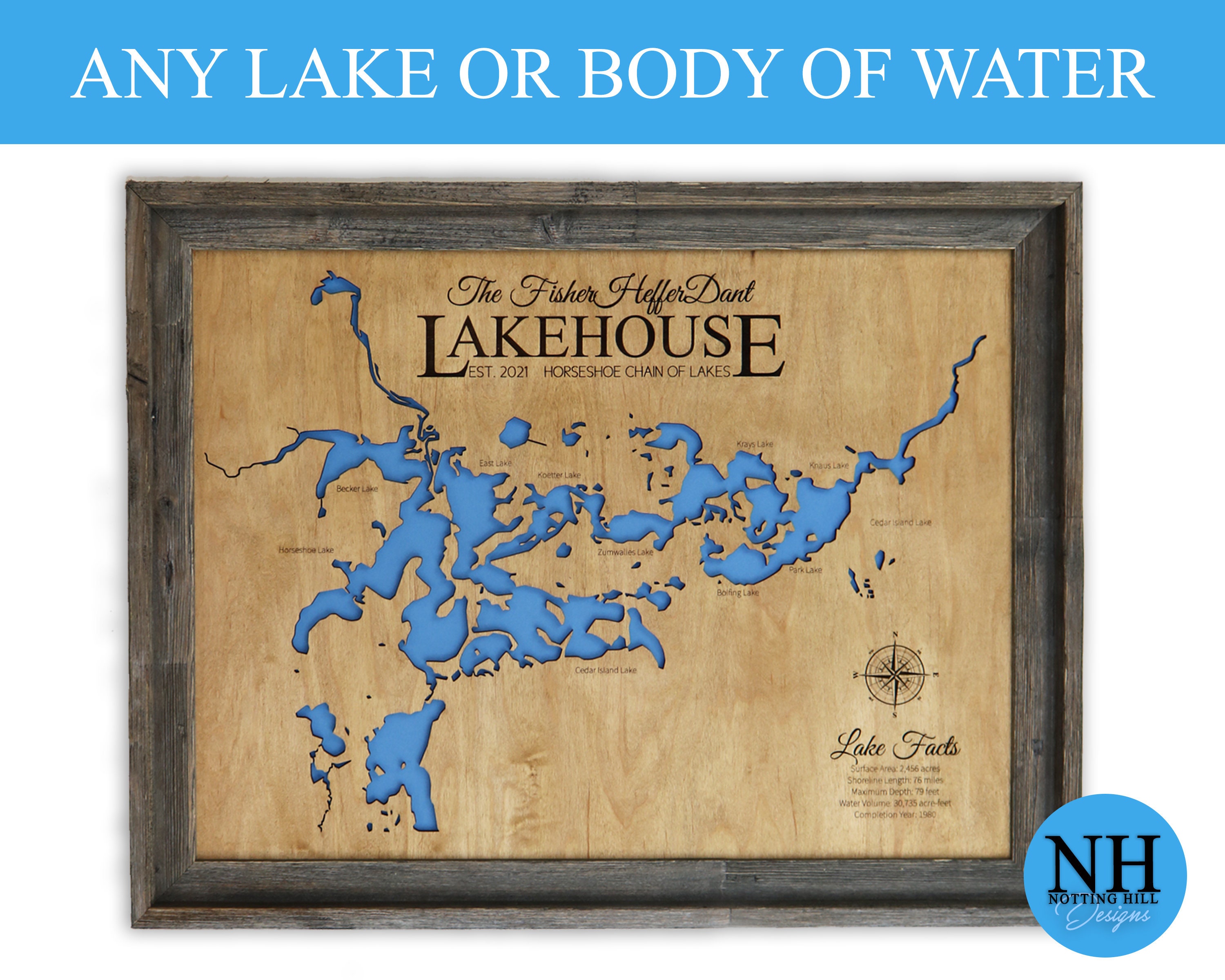 Horseshoe Chain Of Lakes Map Horseshoe Chain Of Lake Minnesota Lake House Decor Wall Etsy