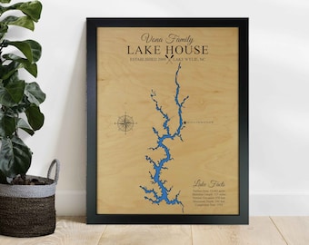 Lake Wylie, North and South Carolina, Custom 3D Lake Map, Lake House Decor, Cabin Lake Map, Family Cabin Art, Lake House Wall Art