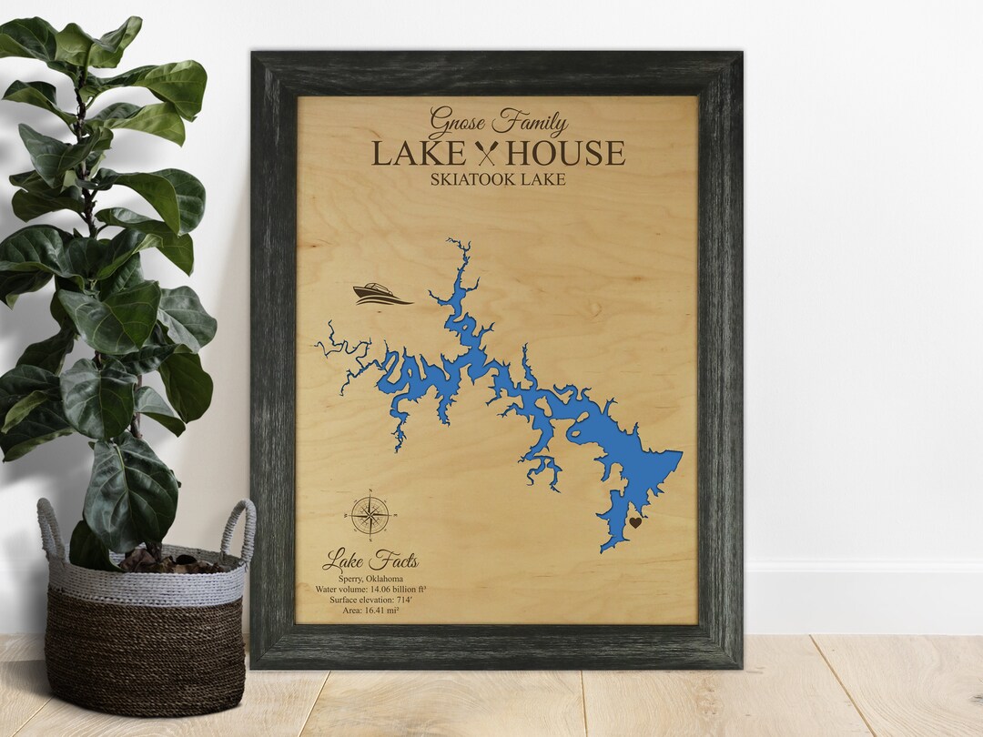 Skiatook Lake Map or Any Lake Lake House Decor Wall Decor customer Wood
