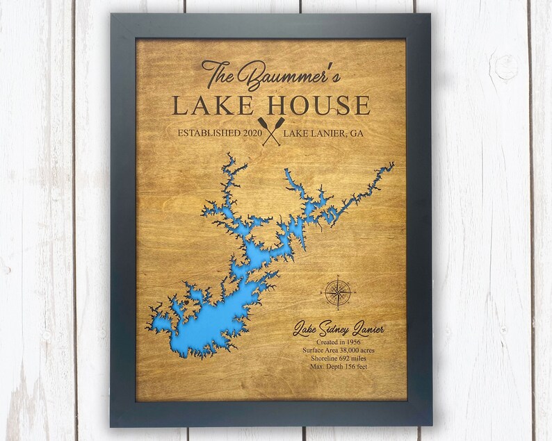 Lake House Decor Gift Map Wood Sign Personalized Any Etsy