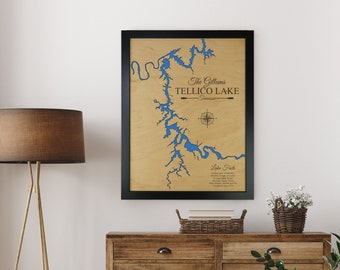 Tellico Lake Map, Tennessee Custom Lake Map, Cabin Lake Map, Family Cabin Art, Lake House Wall Art