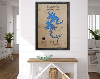 Map on Wood, Custom Wood Map, Any Lake, River, Coastline, 3D Lake Map, Lake House Decor