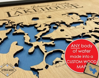 3D Custom Lake Map, Lake House Decor, Sign, Custom Lake depth Map, Cabin Lake Map, Family Cabin Art, Lake House Wall Art