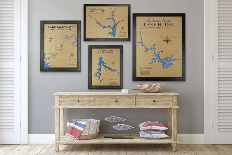 Lake House Decor, Personalized, Sign, Custom Lake Map, Cabin Lake Map, Family Cabin Art, Lake House Wall Art image 3