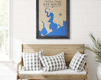 Custom coastal wood map beach house decor, any nautical location mapped as beach wall art.