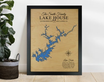 Lake Lanier - Custom Wood Map - Lake Art - 3D Wall Art - Contour Map - Lake House Decor - Lake Map - Depth Map - Wood Maps - Gift