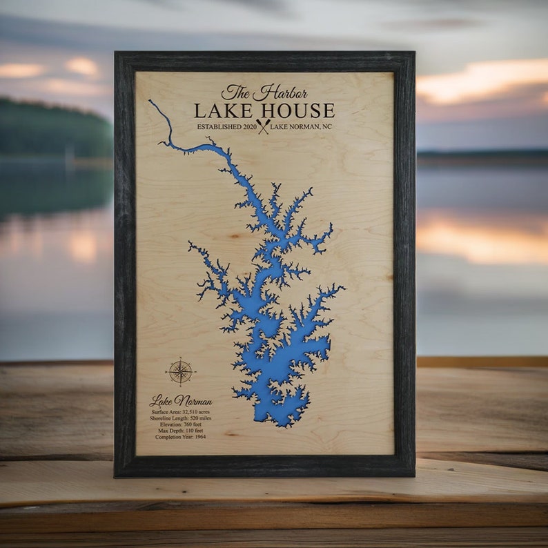 Lake House Decor, Personalized, Sign, Custom Lake Map, Cabin Lake Map, Family Cabin Art, Lake House Wall Art image 1