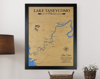 Lake Taneycomo Missouri Map, Lake House Decor, Personalized, Sign, Lake House Wall Art