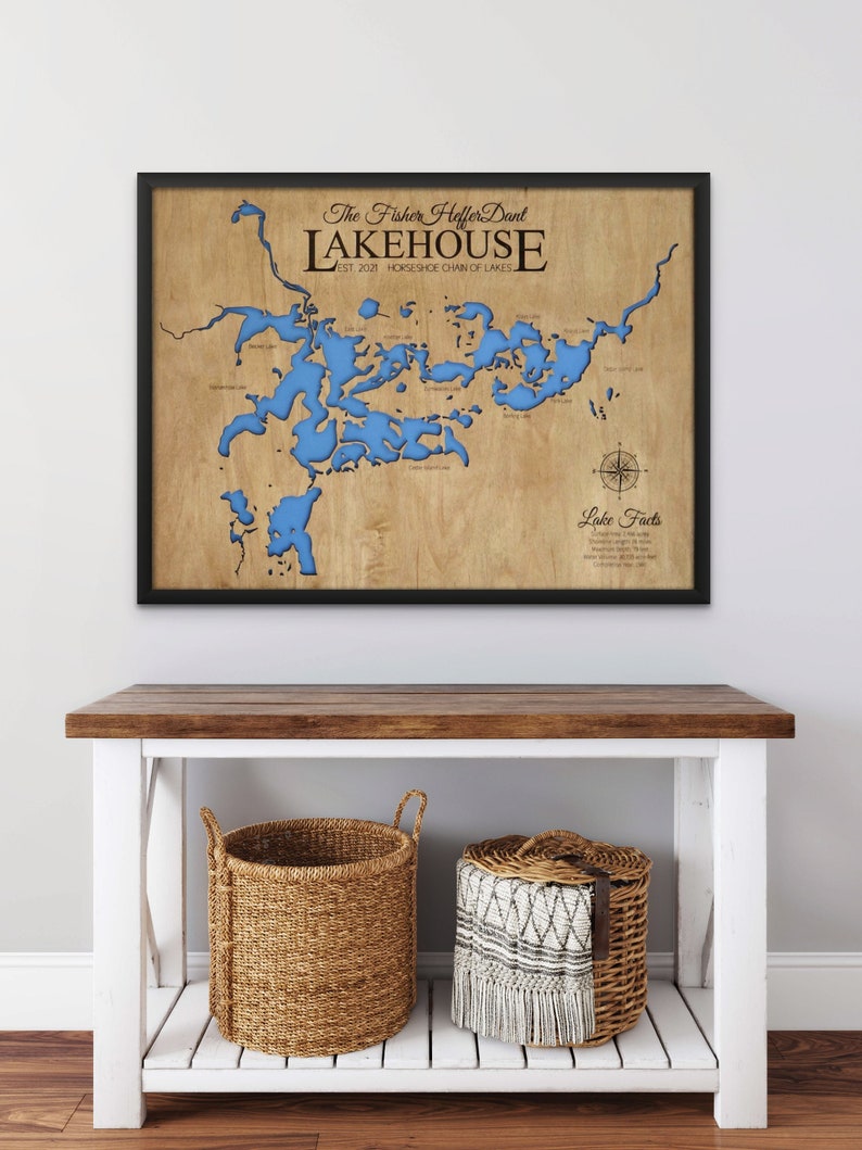 Lake House Decor, Personalized, Sign, Custom Lake Map, Cabin Lake Map, Family Cabin Art, Lake House Wall Art image 6