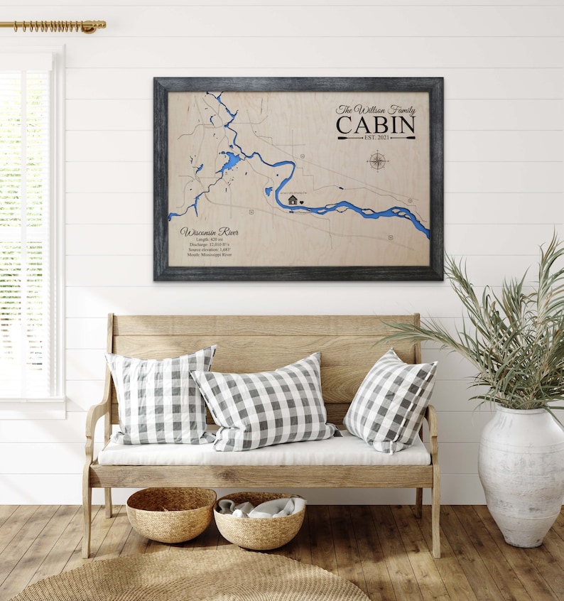 Сustom River Map, State Map Art, State Art, Vintage Map State Print, Any river or lake image 2