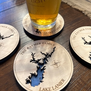 Lake House Decor coasters, Personalized Wood Coasters, 3D Lake Depth, Christmas Gift, Housewarming