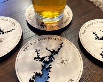 Lake House Decor coasters, Personalized Wood Coasters, 3D Lake Depth, Christmas Gift, Housewarming