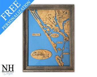 Little Gasparilla Island Florida, Wood Map, Island Map, Beach House Decor, Personalized, Sign, Custom Lake Map