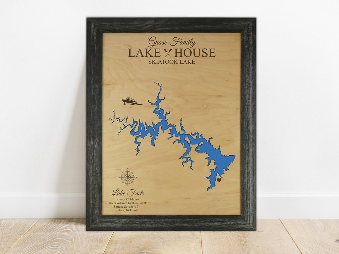 Skiatook Lake Map Oklahoma, Lake House Decor, Personalized, Lake House