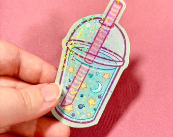 Galaxy Boba: Holographic Vinyl Sticker