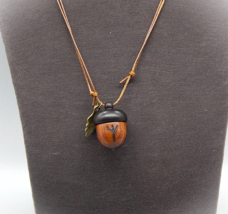 Wooden Acorn Locket Pendant, Ogham Oak Symbol, Runes, Adjustable Cord ...