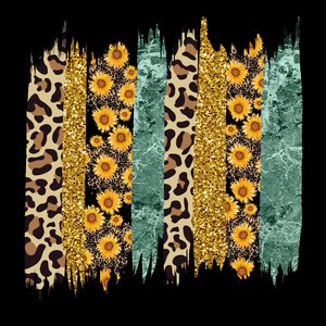 Pode incluir: Clipart digital com um conjunto de cinco listras verticais com padrões diferentes. As listras incluem uma estampa de leopardo, glitter dourado, um padrão de mármore azul e um padrão de girassol.