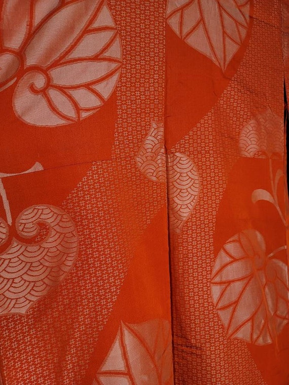 Vintage Silk Kimono Red Salmon Showa US Seller - image 6
