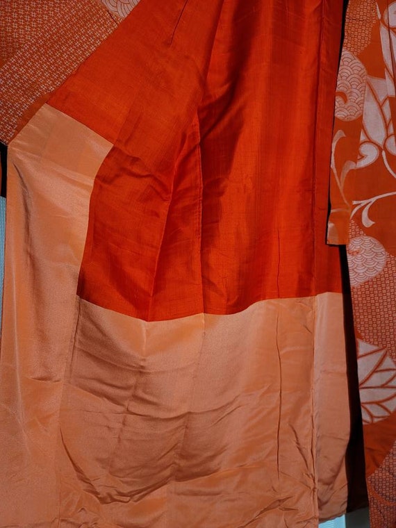 Vintage Silk Kimono Red Salmon Showa US Seller - image 4