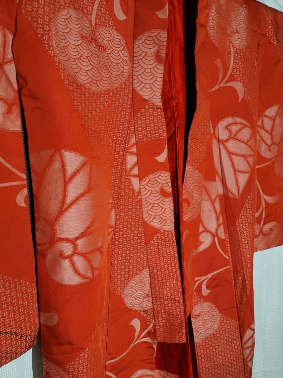 Vintage Silk Kimono Red Salmon Showa US Seller - image 3