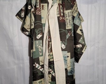 Vintage Nenneko Kimono Silk Showa Various Patterns Dark Brown US Seller