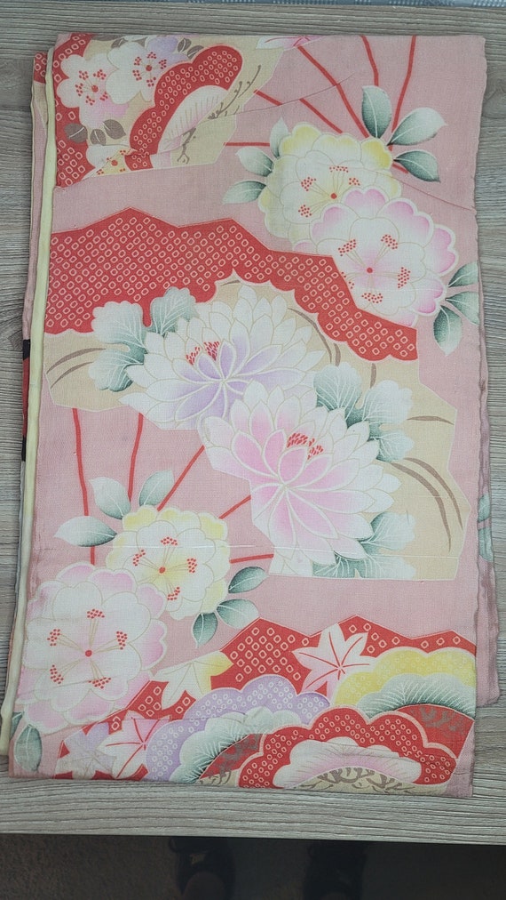 Japanese Vintage Kimono Fukuro Obi Silk Pink Flora