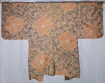 vintage Haori Kimono Silk Showa Peach Grey US Seller