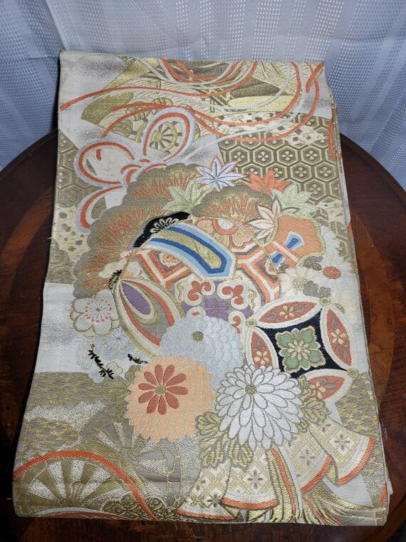 Japanese Vintage Kimono Maru Obi Wedding Silk Bel… - image 2