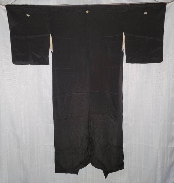 Vintage Silk Kimono Black White Showa US Seller - image 1