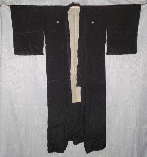 Vintage Silk Kimono Black White Showa US Seller - image 2