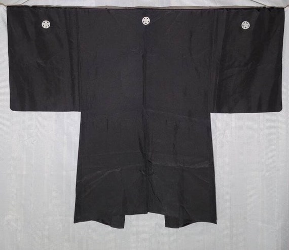 Vintage Haori Kimono Silk Showa Black Brown US Se… - image 2
