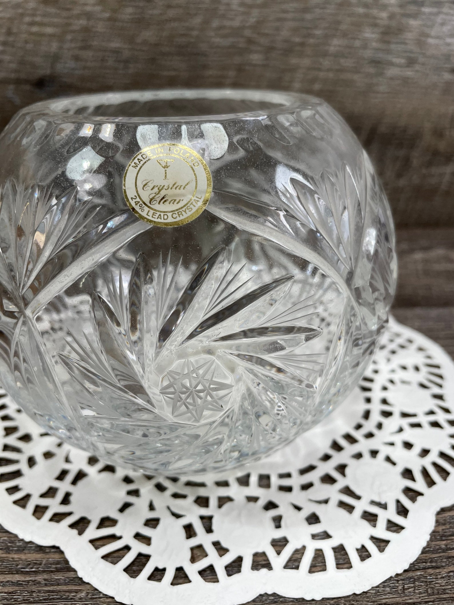 Rose Bowl Lead Crystal Made in Poland Vintage Wedding Gift Etsy